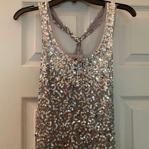 Silver sequin razorback top sz M